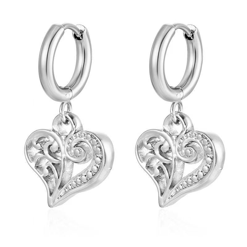Wholesale Stainless steel heart and flower earrings