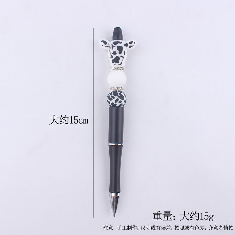 Wholesale creative cartoon cow head pattern silicone beaded pen  ballpoint gel pen