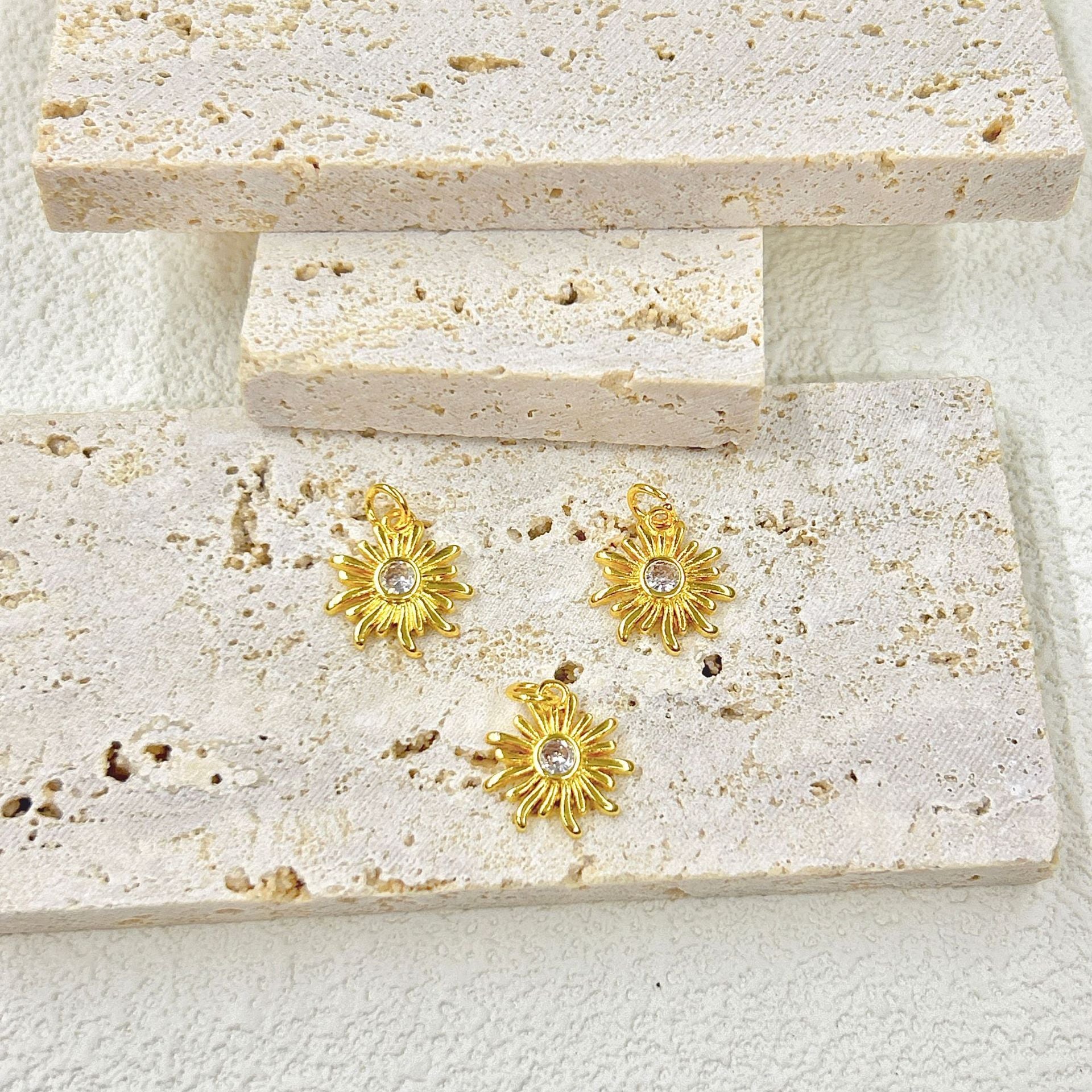 Wholesale Sunflower inlaid with colorful zirconium DIY pendant