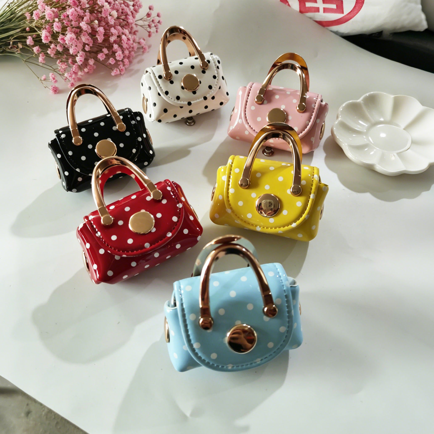 Wholesale French Retro Polka Dot Mini Handbag Coin Purse Keychain Boutique Accessory