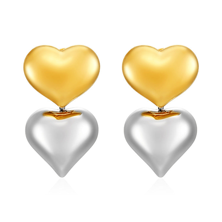 Wholesale  hollow love light luxury stainless steel 18K two-in-one earrings