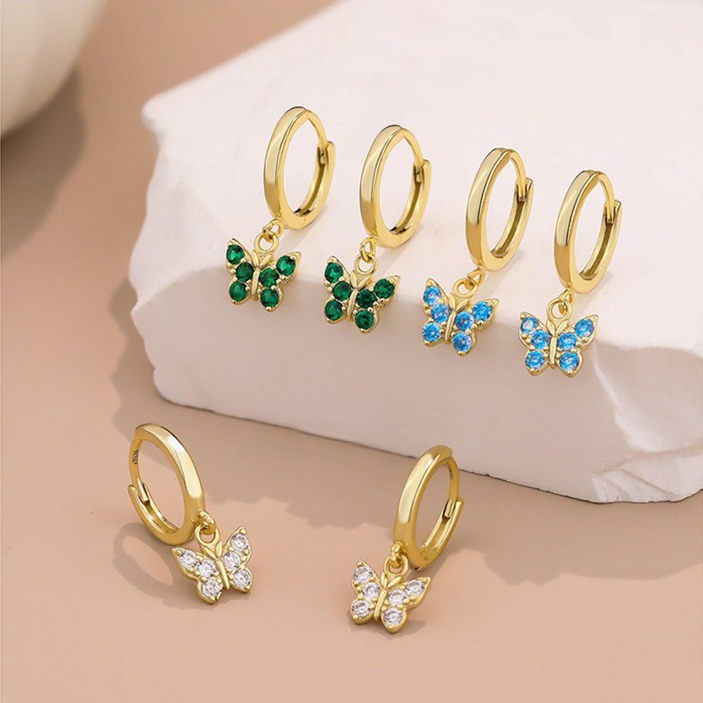 Wholesale S925 sterling silver butterfly zircon geometric earrings