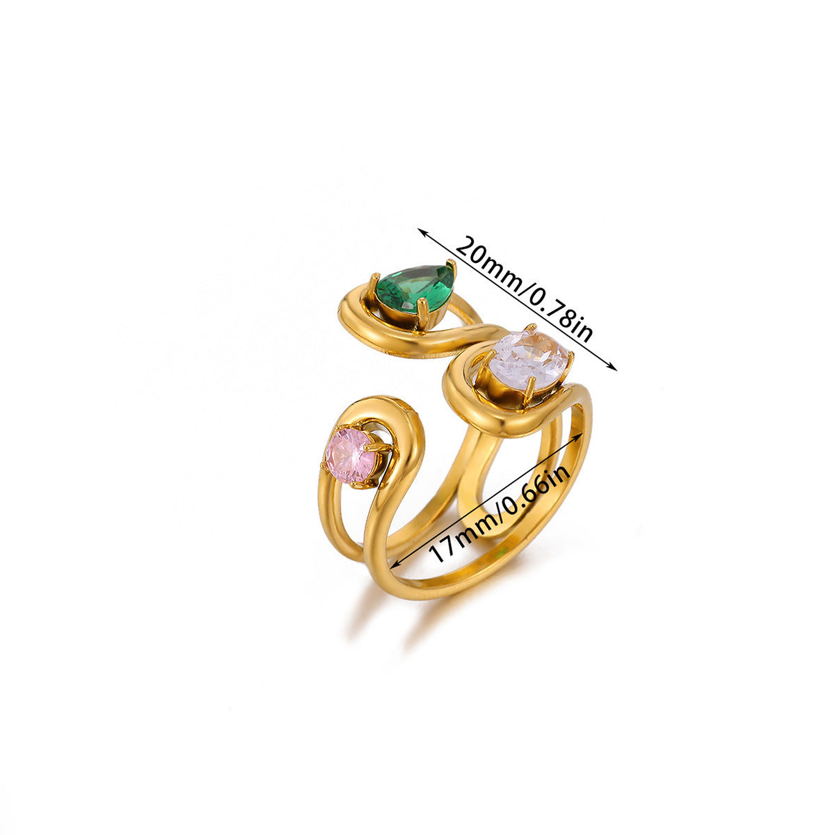 Wholesale Gold Plated Heart Shape Open Ring with Multicolor Zircon - Boutique Resale Jewelry Accessory