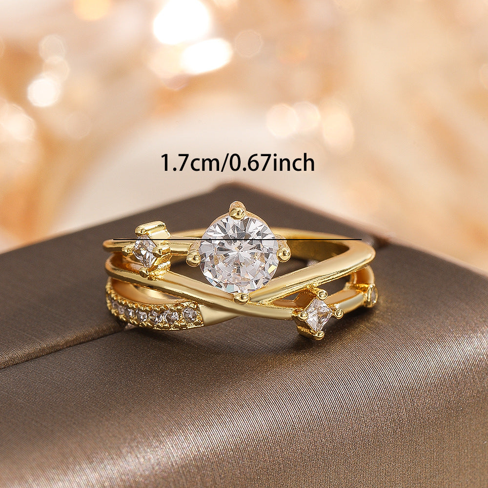 Wholesale Trendy Flower Design Gold Women S Ring Copper Zircon Jewelry Accessory Boutique Resale