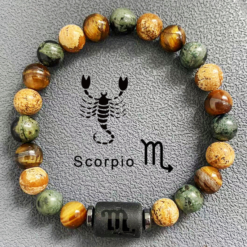 Wholesale 2pcs Zodiac Obsidian Natural Tiger Eye Stone Men's Beaded Bracelets ACC-BT-Xinc001