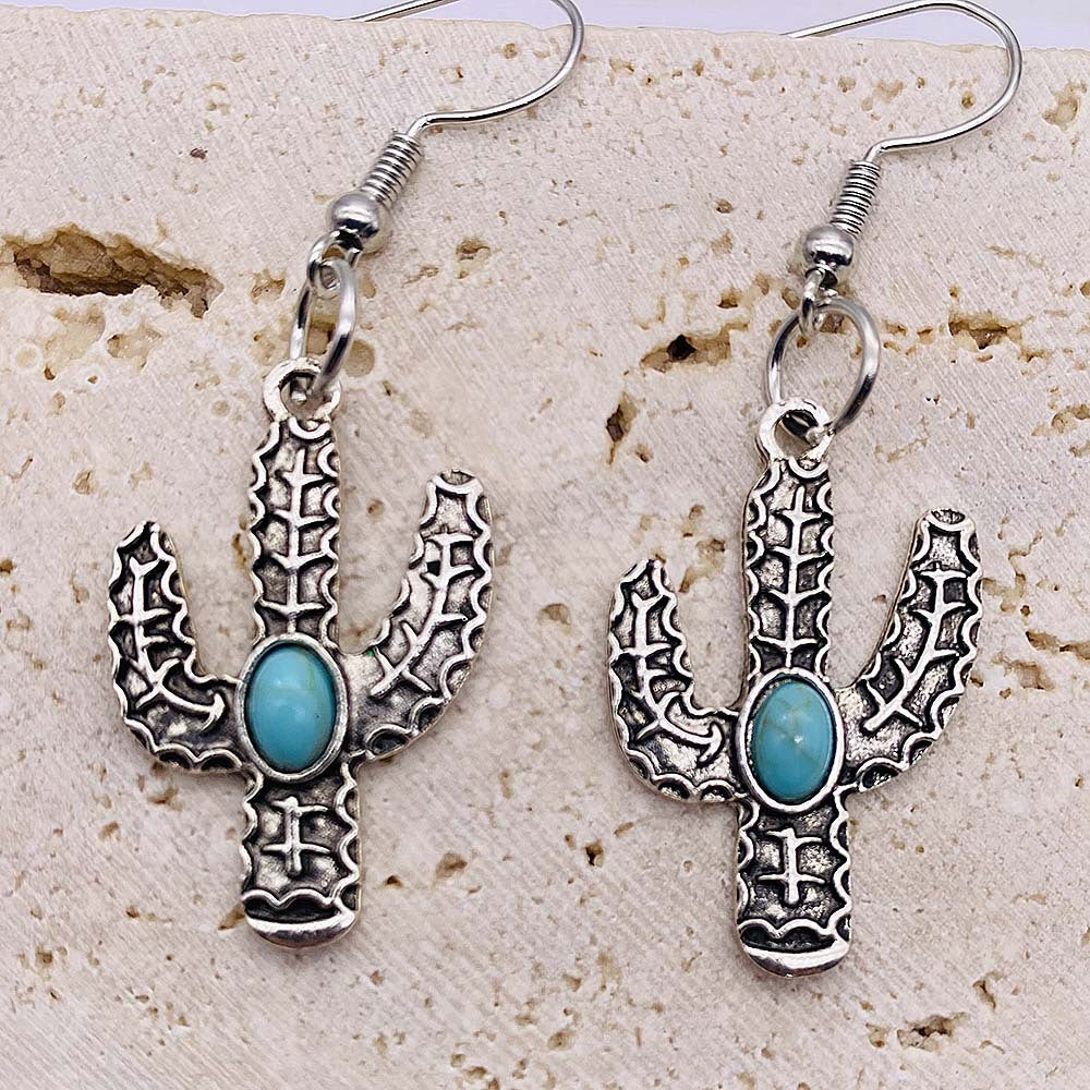Wholesale Vintage Ethnic Style Cactus Earrings Turquoise Flower Pendant ACC-ES-Cheny012