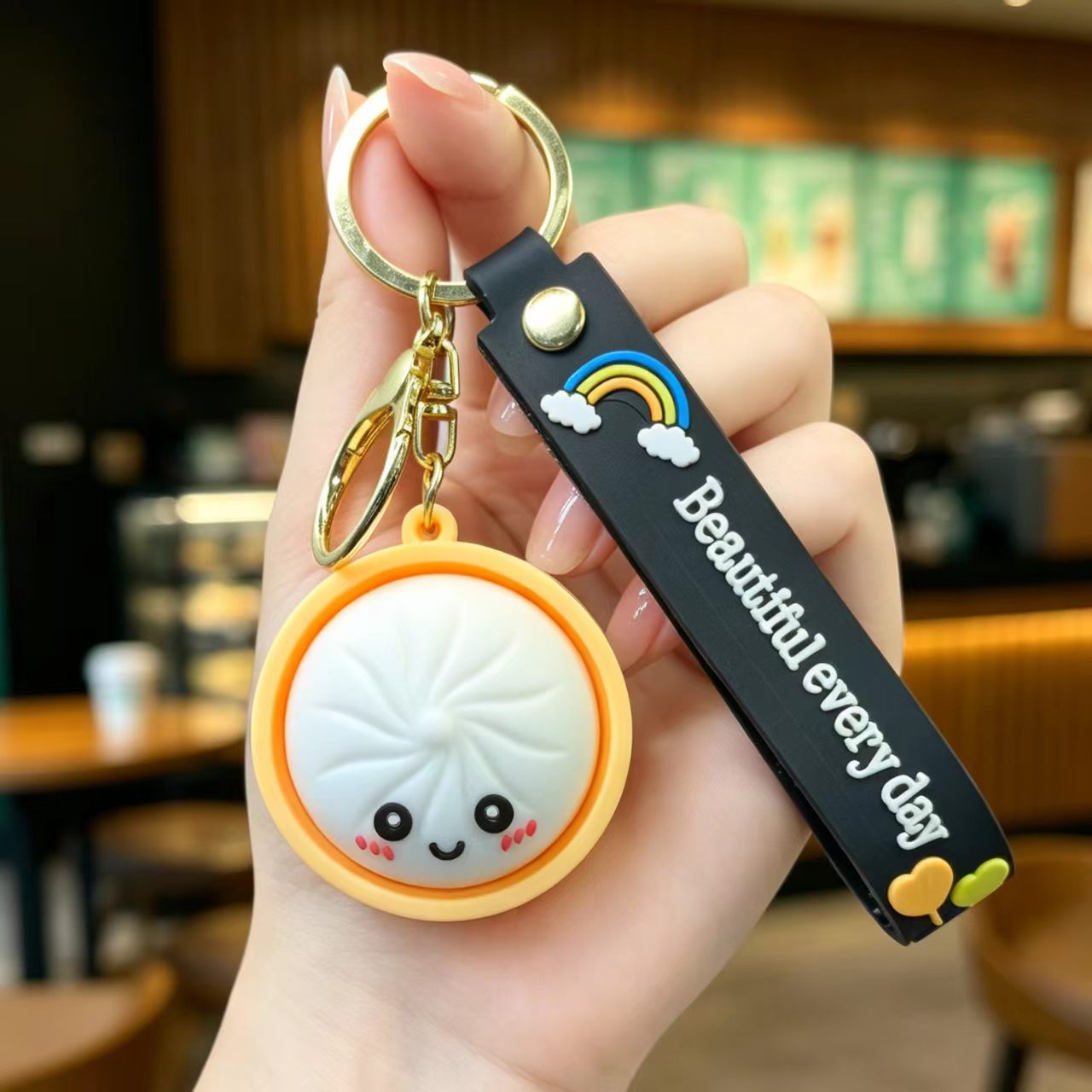 Wholesale PVC Cute Steamed Bun Keychain Pendant - Creative Xiaolongbao Design Car Keychain Bag Charm