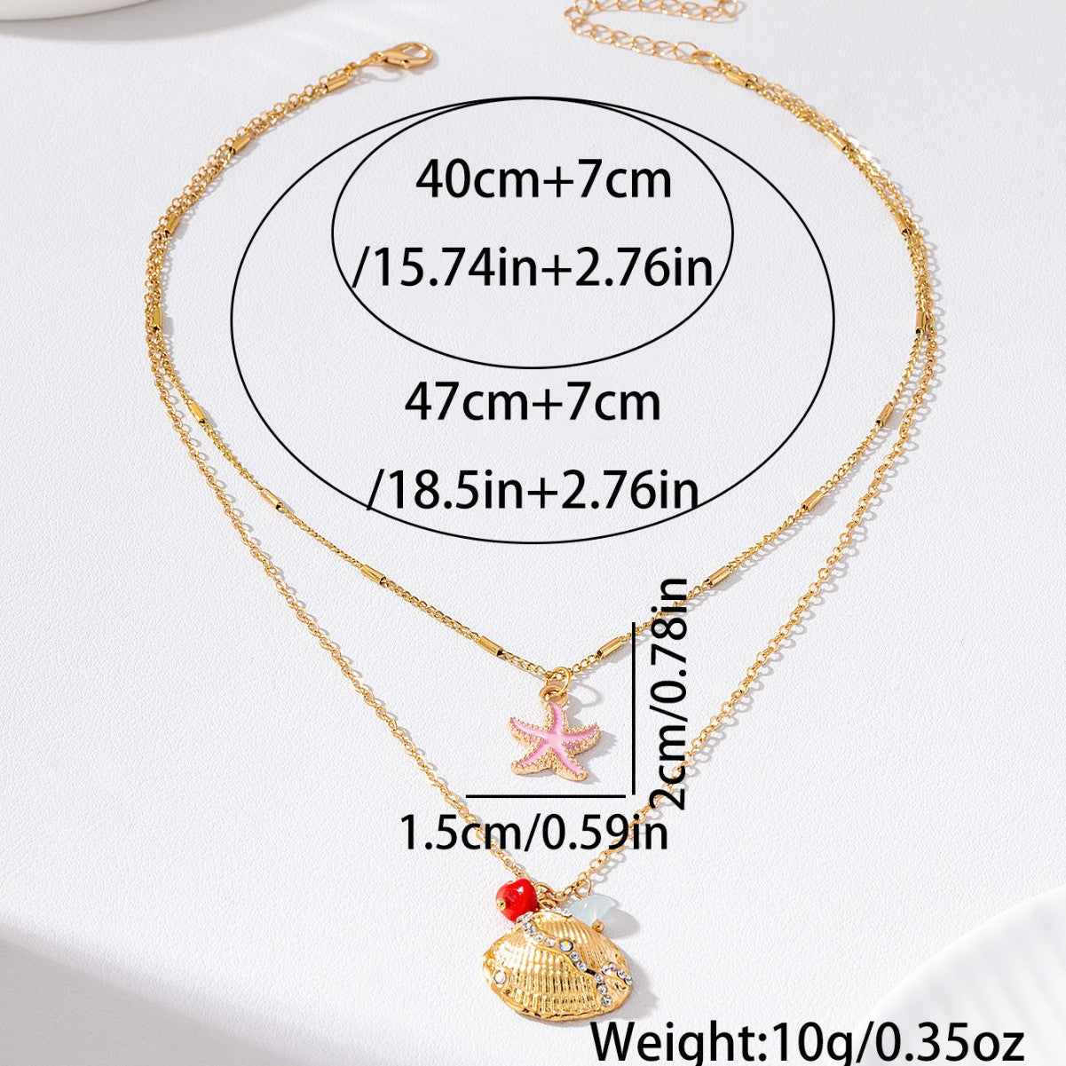 Wholesale Trendy Ocean Themed Layered Necklace Pink Starfish Rhinestone Shell Pendant Women S Fashion Jewelry Gift