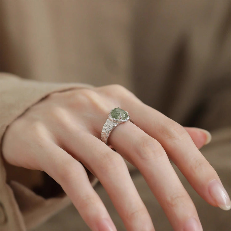 Wholesale 925 silver pleated emerald ring