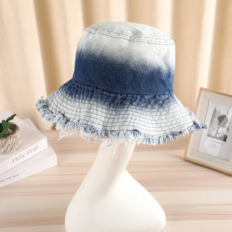 Wholesale rough edge gradient wash retro basin hat sunscreen sunshade hat bucket hat