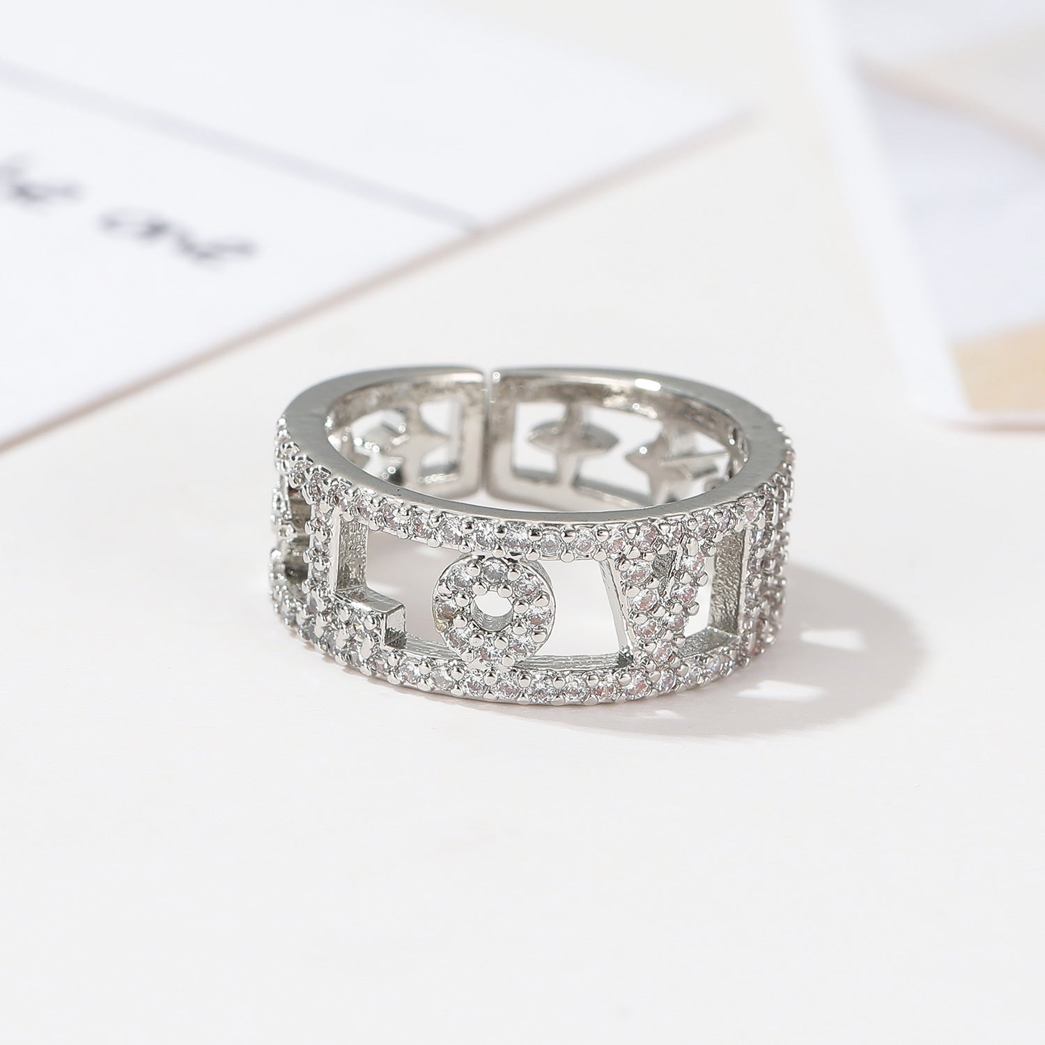 Wholesale full diamond female ring Diamond LOVE hollow  ring