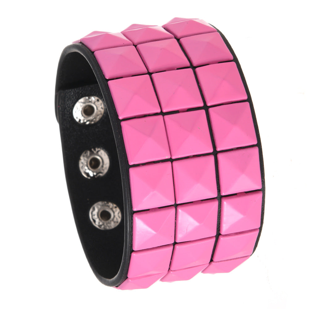 Wholesale Punk Multicolor Square Nail PU Bracelet Leather Bracelet