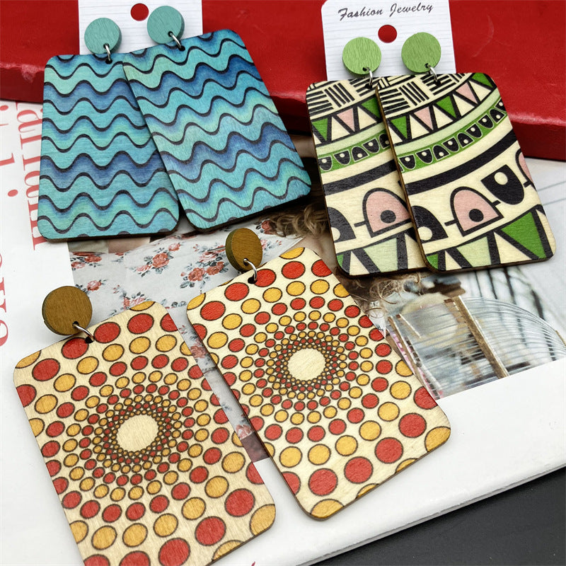 Wholesale Bohemian Resort Style Wooden Long Earrings ACC-ES-FX020