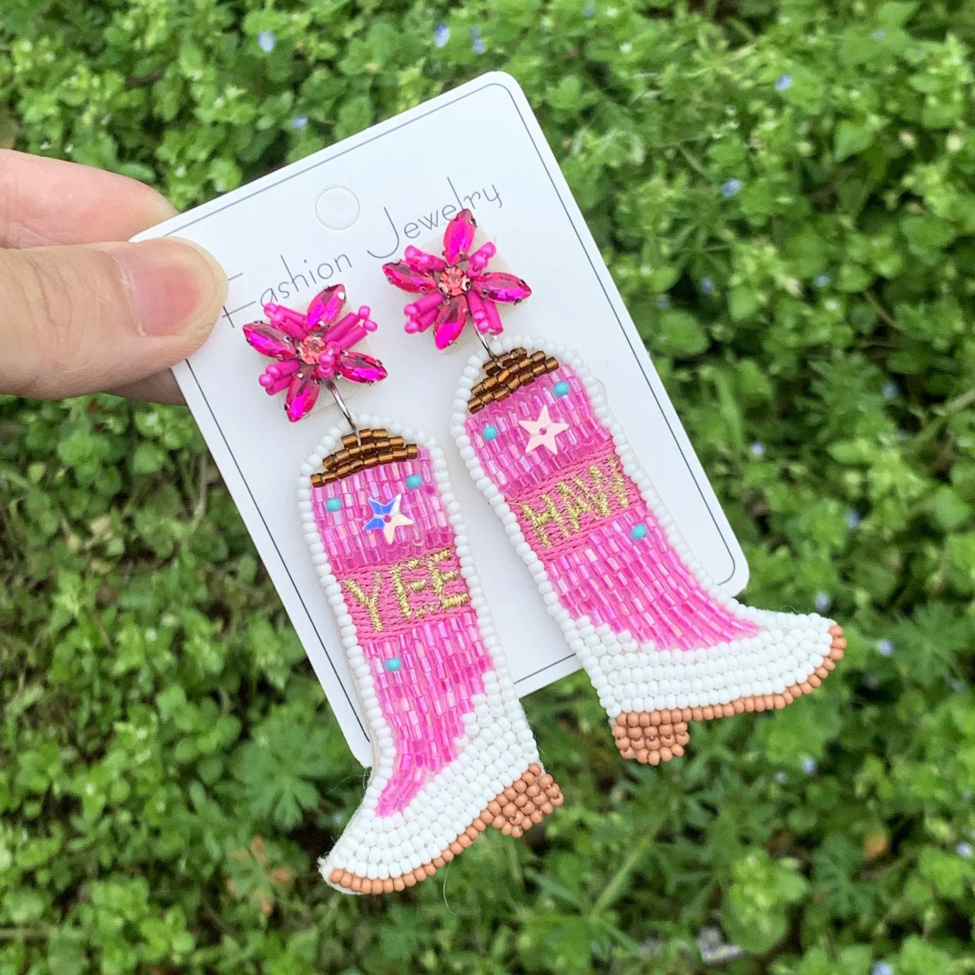 Wholesale Western Style Cowboy Boots Rice Bead Earrings ACC-ES-ManT024