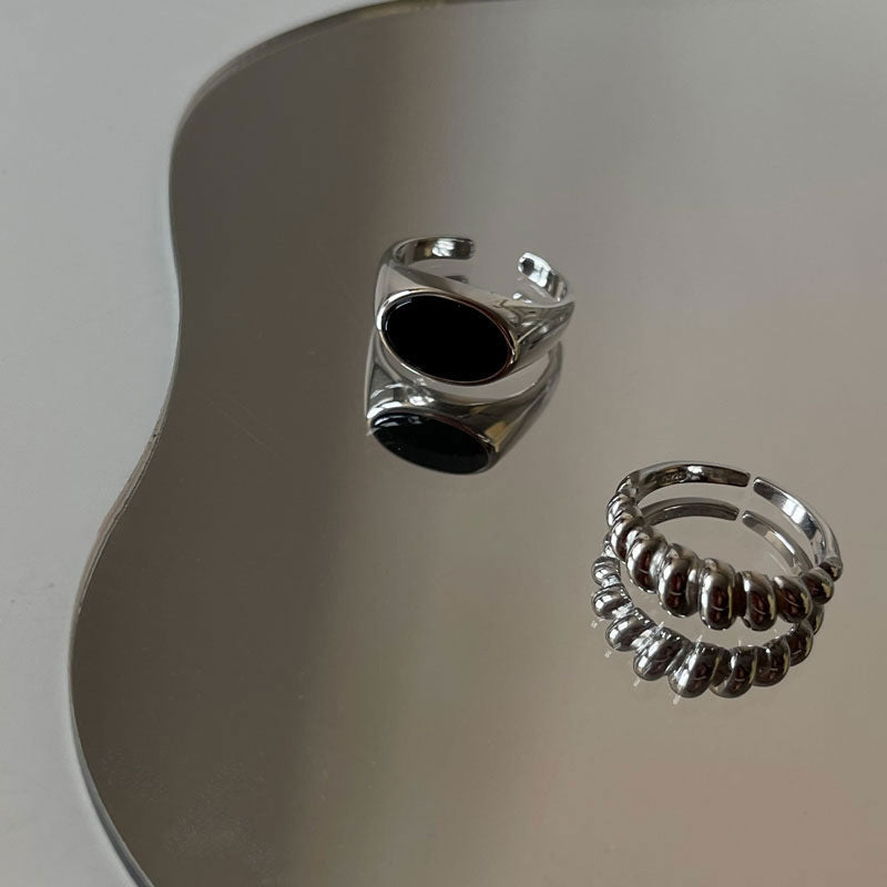 Wholesale sterling silver black agate gemstone ring