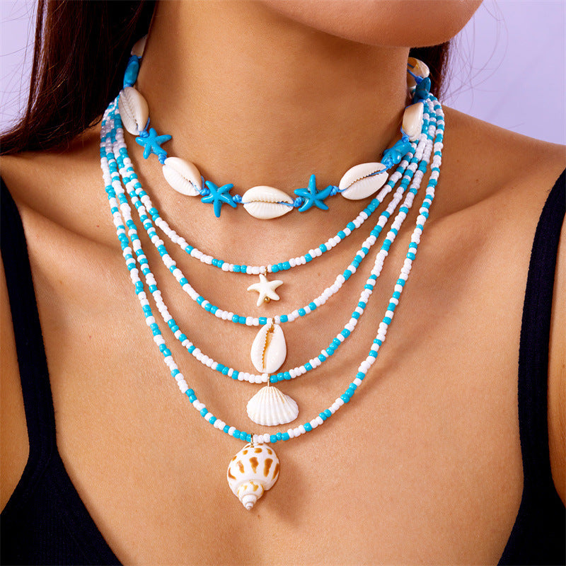 Wholesale Beach Shell Necklace Shell Double Layer Overlapping Necklace Clavicle Chain