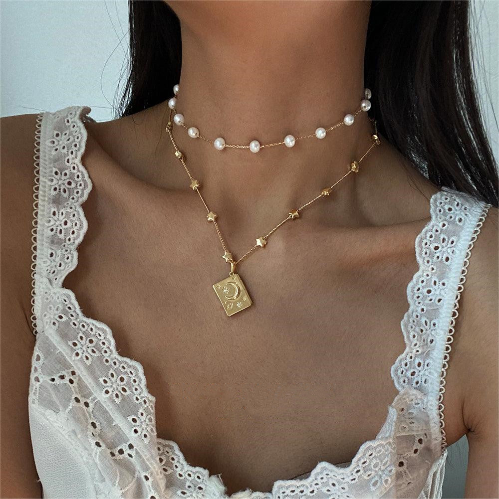 Wholesale  open and close Star Moon diamond lock necklace clavicle chain