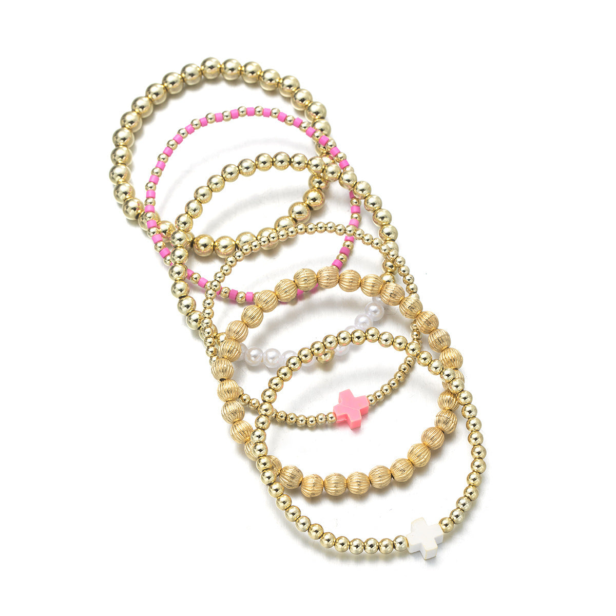 Wholesale  resin cross pearl  soft ceramic beaded elastic bracelet