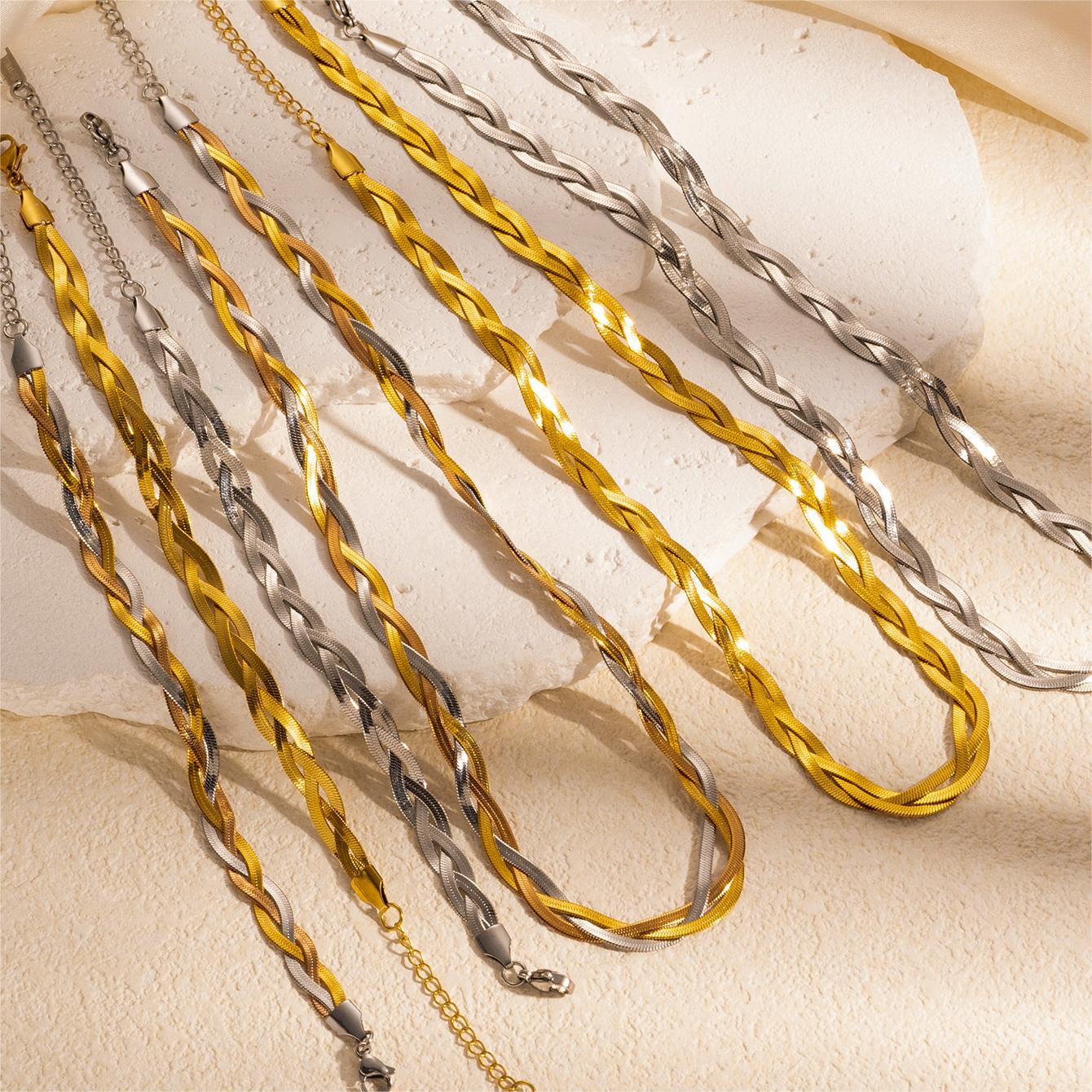 Wholesale Stylish Twist Chain Gold-Plated Necklace and Bracelet Set,  Titanium Steel Jewelry for Everyday Wear