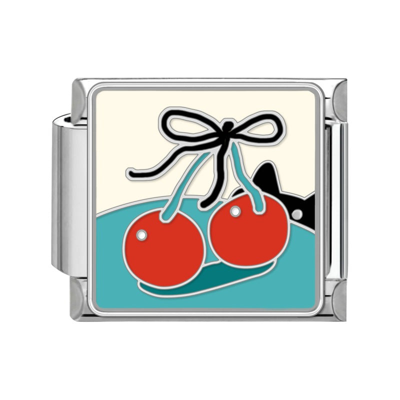 Wholesale Nature Italian Charms DIY square cherry Section Creative Stainless Steel Composable Bracelet