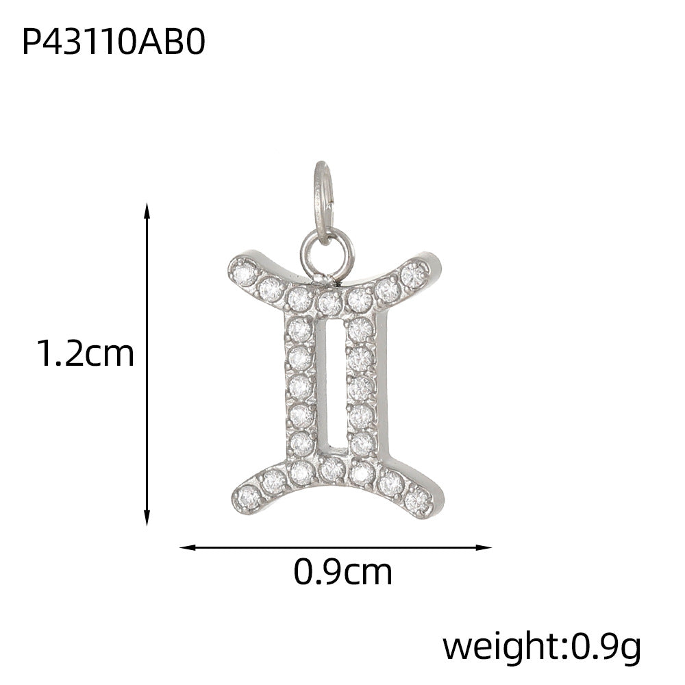 Wholesale Twelve Zodiac DIY stainless steel micro-inlaid diamond pendant