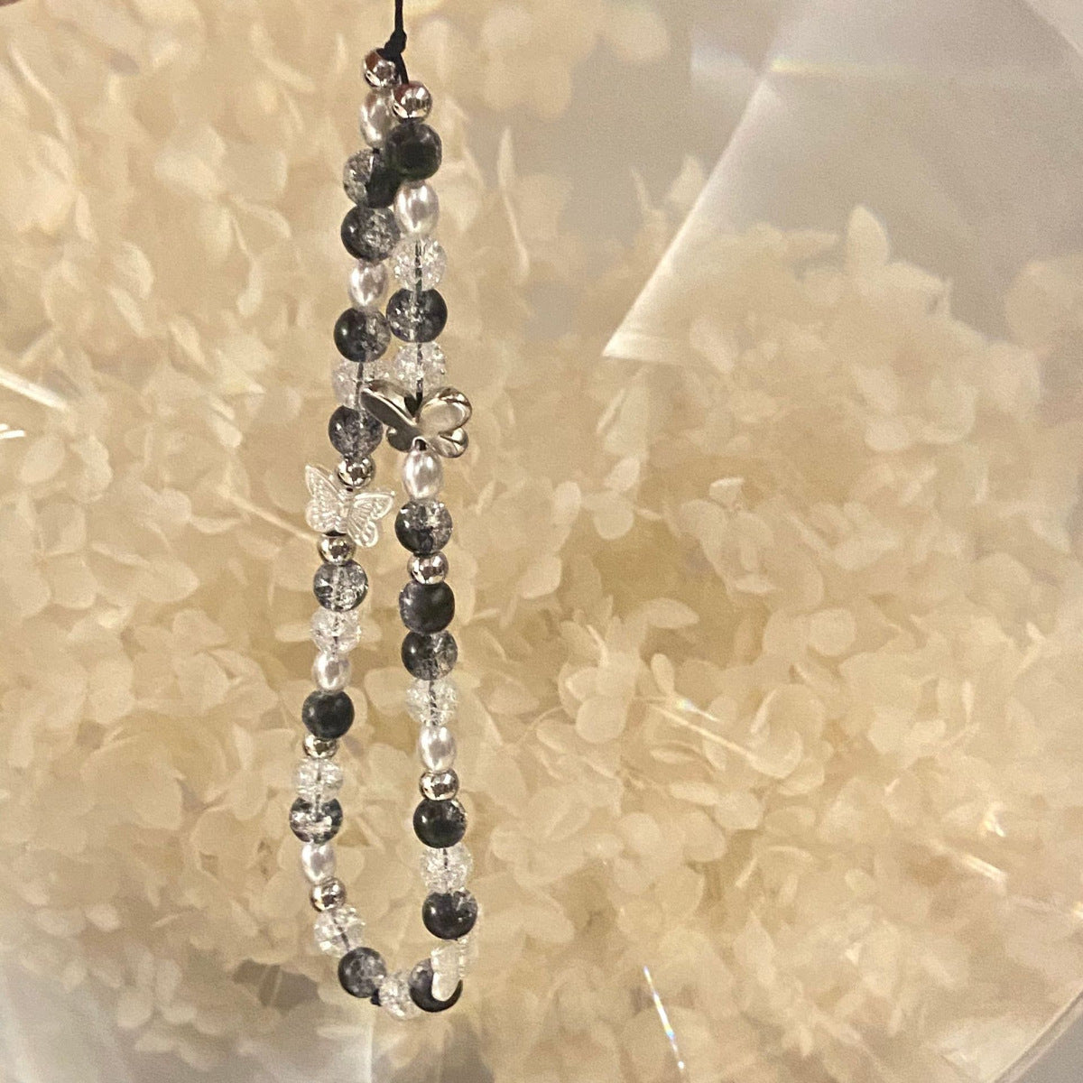 Wholesale Black and white beaded lanyard keychain