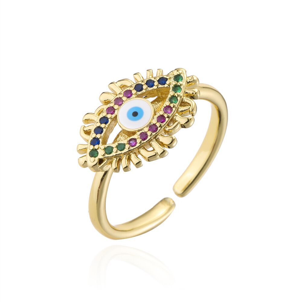 Wholesale Stylish Women S Open Ring With Colorful Enamel Zircon Eye Design Copper Electroplating Chic Jewelry Accessory For Gift And Resale
