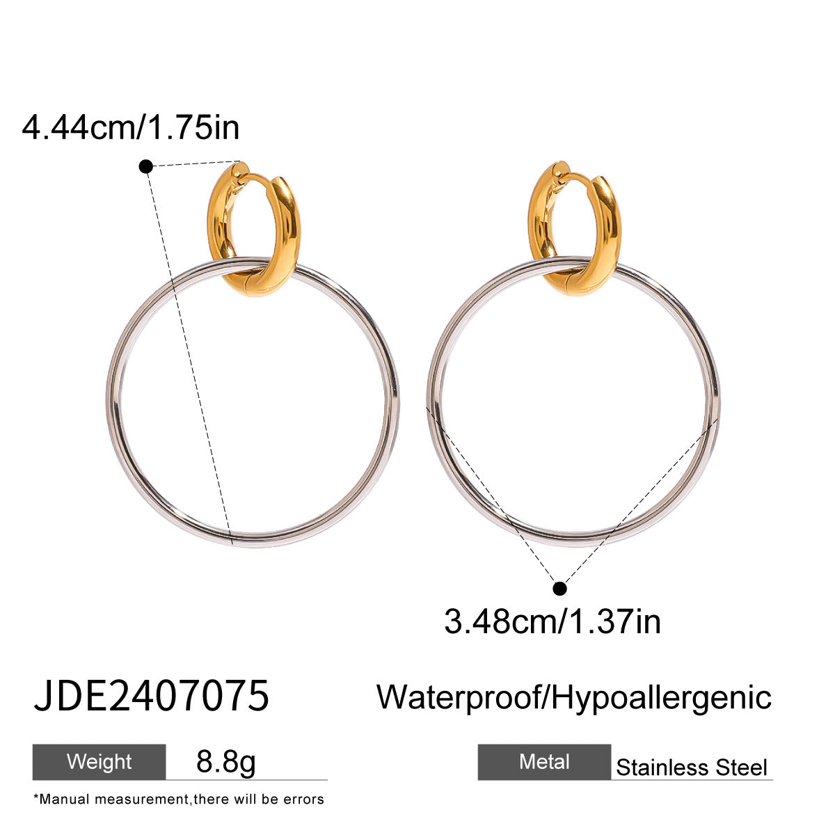 Wholesale 18k gold stainless steel gold and silver color matching steel hoop earrings