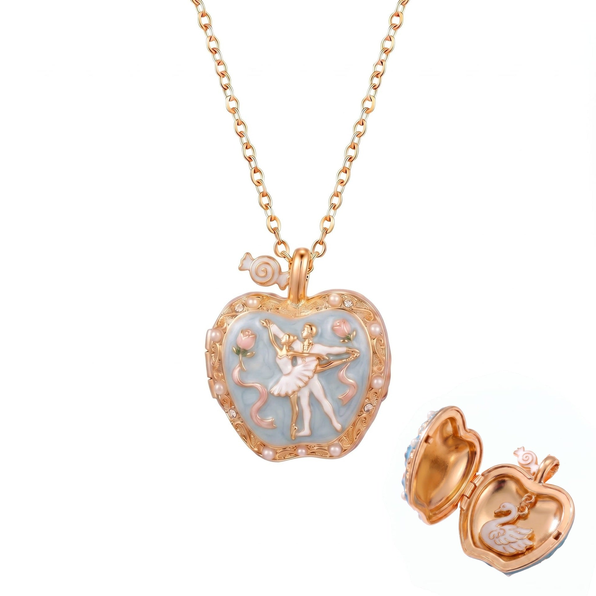 Wholesale Ballet Locket Necklace Pink Gold Electroplated Copper Cute Gift For Girls Fashion Jewelry