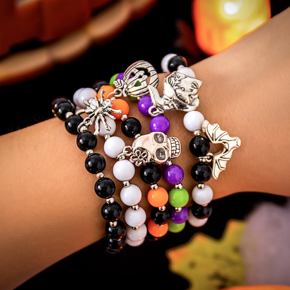 Wholesale Halloween New Skull Pumpkin Alloy Bracelet Set