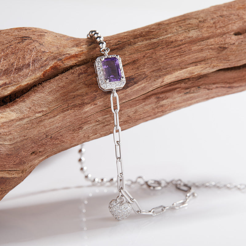 Wholesale natural amethyst gemstone s925 sterling silver bracelet