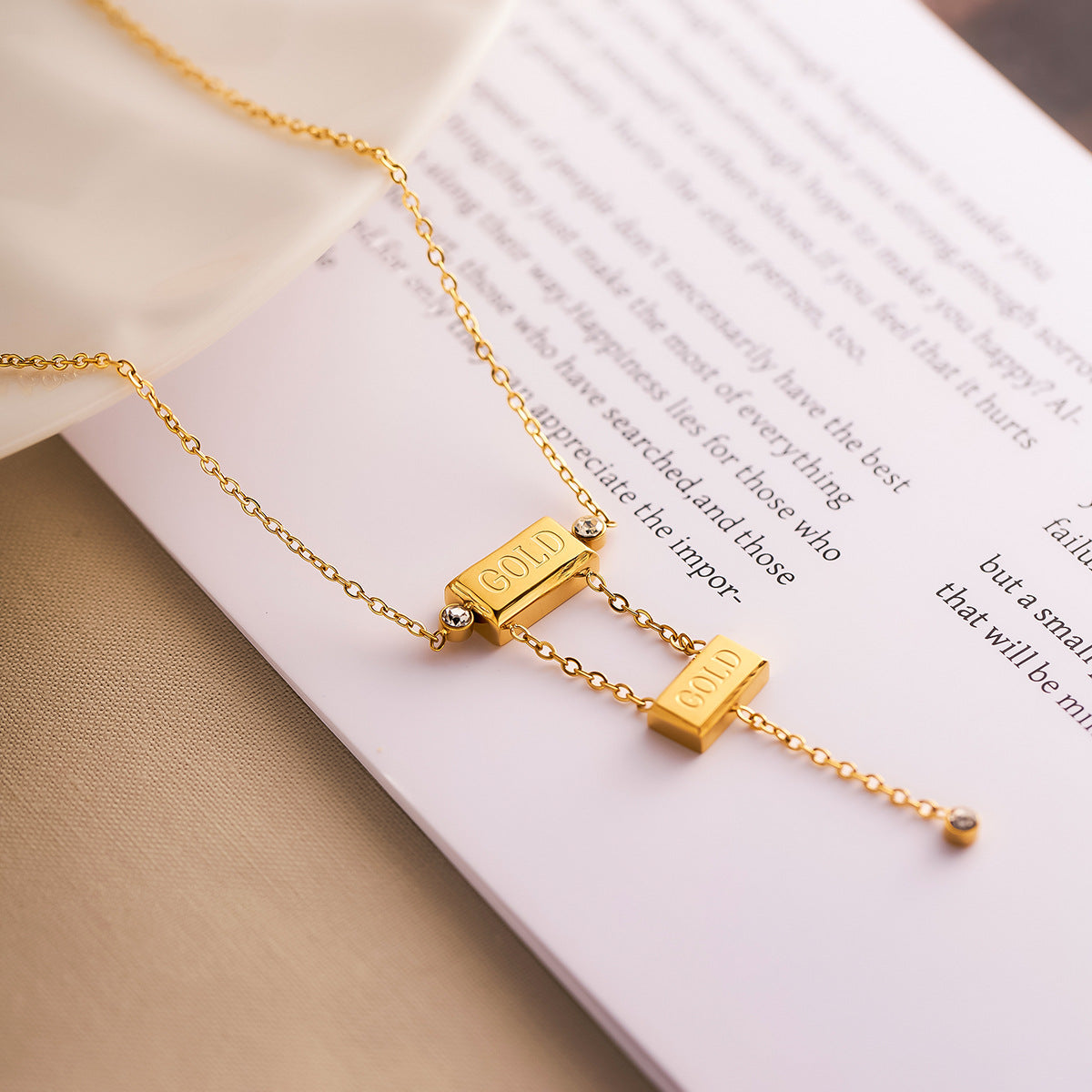 Wholesale Double Block Letter Diamond Titanium Steel Necklace