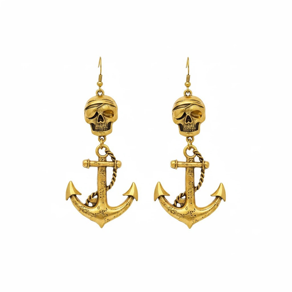 Wholesale Antique Gold Skull Punk Vintage  Jewelry Set Necklace Earrings Fashion Accessory