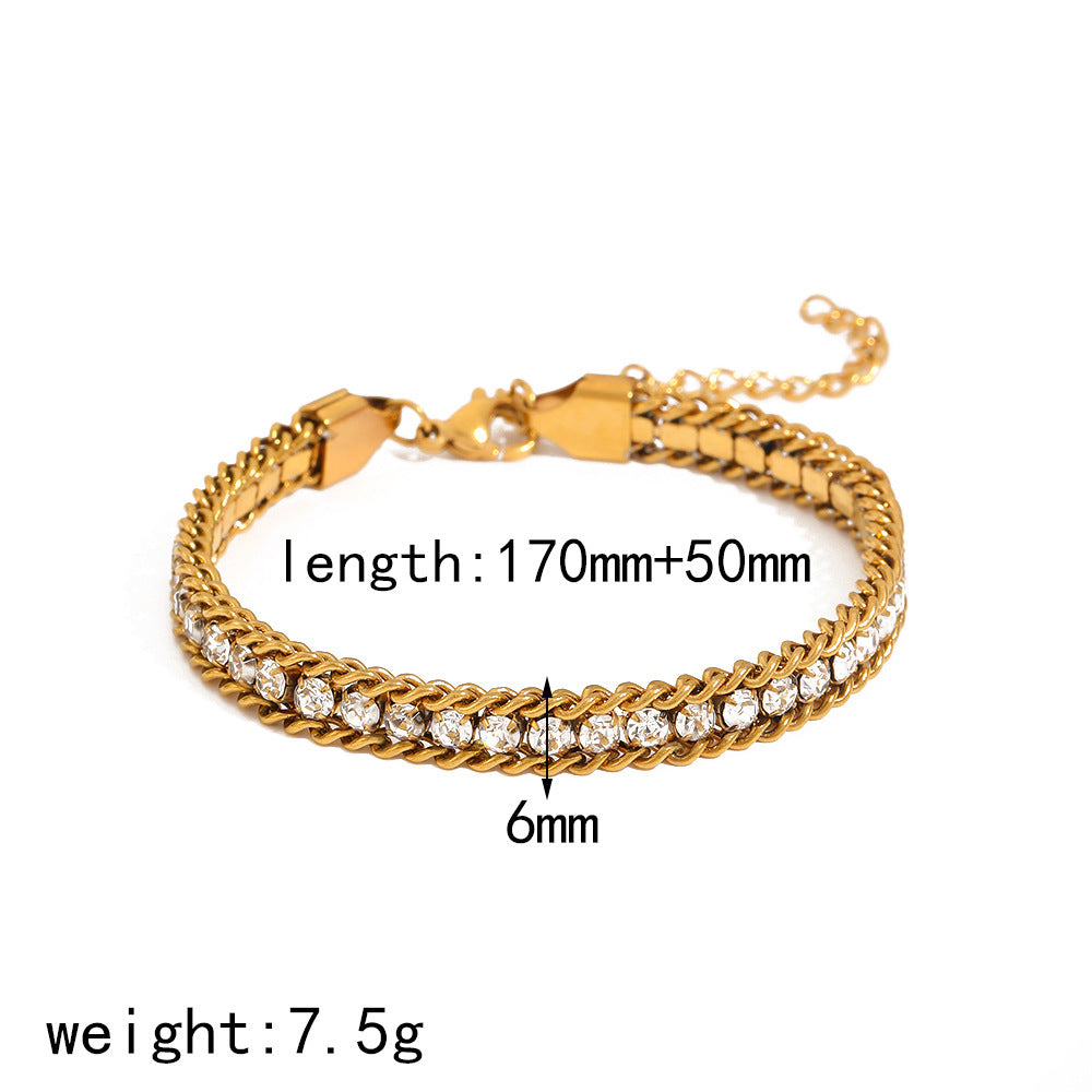Wholesale 18k gold stainless steel diamond-encrusted heart bracelet