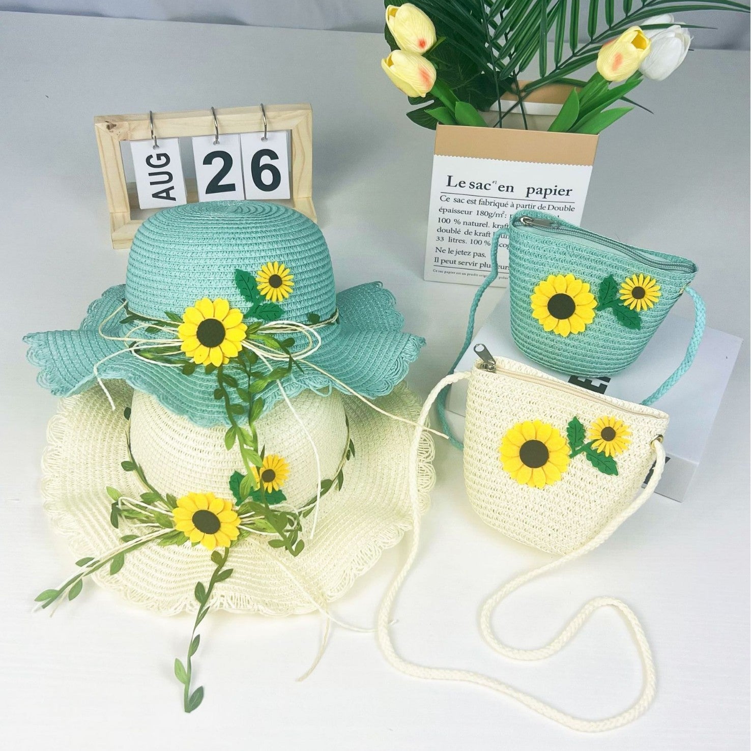 Wholesale  Straw Hat  Sunflower Bucket Hat