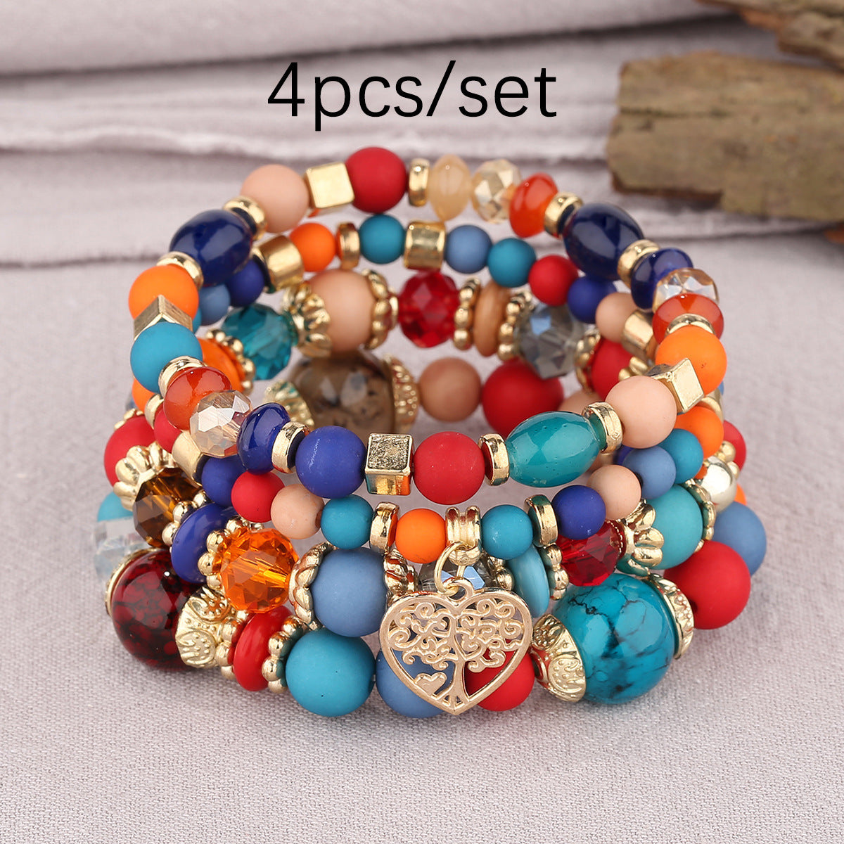 Wholesale Coffee Glass Bead Bohemian Bracelet Set Heart Pendant Tassel Jewelry