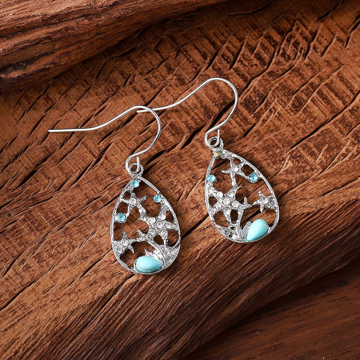 Wholesale Diamond starfish pendant earrings