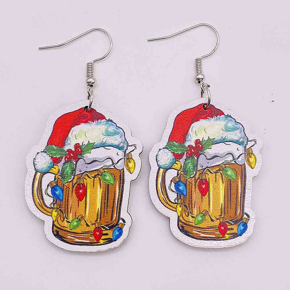 Wholesale Christmas Wood Earrings Lanterns Santa Hat Bull Head Beer Mug Earrings ACC-ES-ChenY030