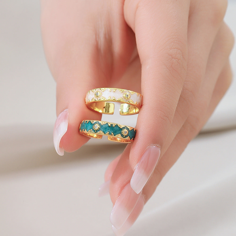 Wholesale Vintage Geometric Adjustable Ring For Women Gold Blue Copper Zircon Jewelry Accessory Gift Party