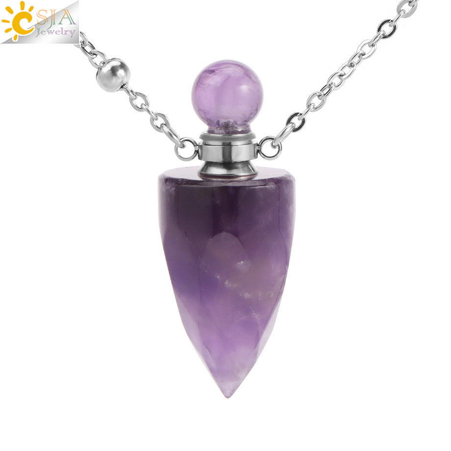 Wholesale Natural Stone Crystal Perfume Bottle Necklace ACC-NE-HuaiShe005
