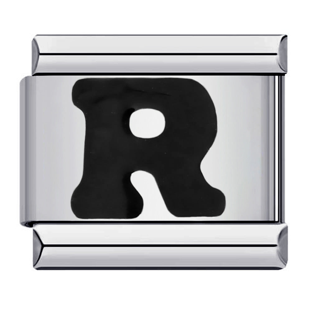 Wholesale Italian Charm Bracelet  Black English Letters DIY Stainless Steel Composable Bracelet