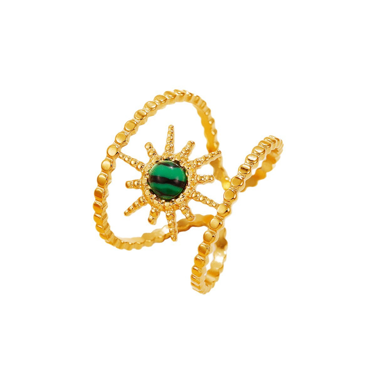Wholesale Vintage Retro Openwork Star Stainless Steel Ring with Malachite Natural Stone Jewelry Accessory