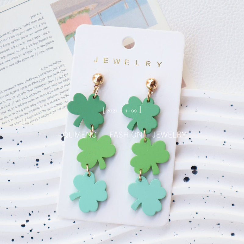 Wholesale St. Patrick's Day Acrylic Green Light Luxury Zircon Beautiful Earrings