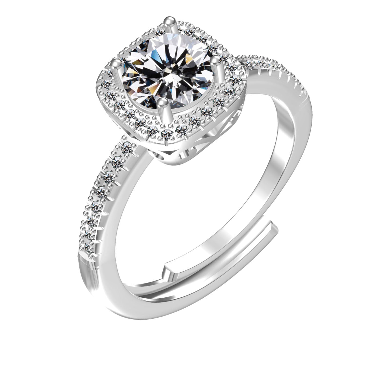 Wholesale Trendy Round Cubic Zirconia Ring in Platinum Tone,  Adjustable Open Band,  Fashion Jewelry for Women,  Resale or Gift
