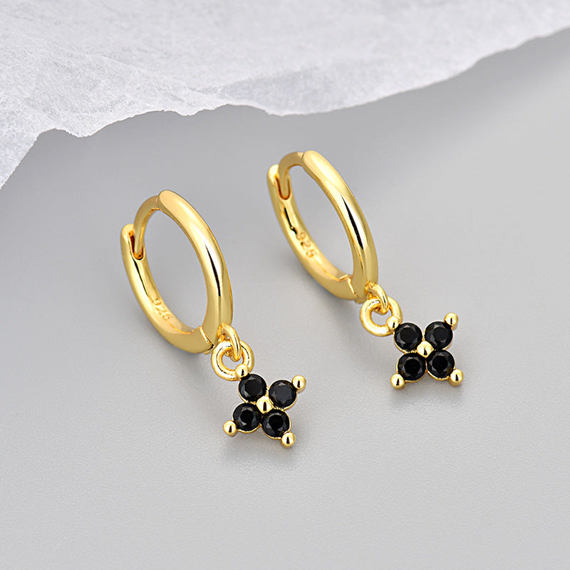 Wholesale  diamond four-leaf flower earrings  geometric flower earrings