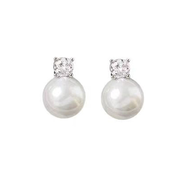 Wholesale  silver  Rhinestone Pearl Micro-inlaid Zircon Earrings