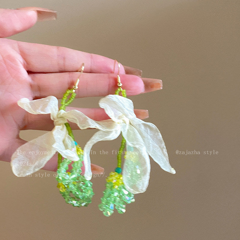 Wholesale Resin Flower Earrings Green Electroplated Seaside Style Fashion Accessory for Women