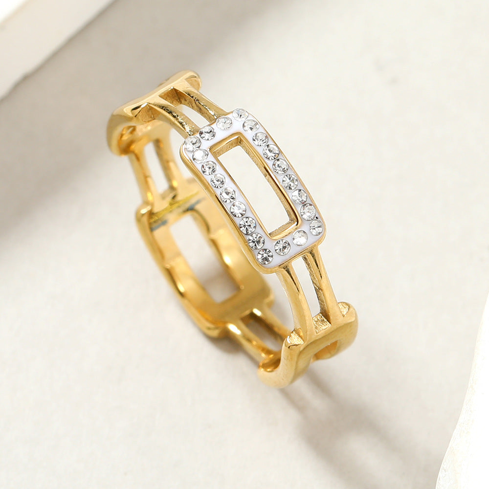 Wholesale Stainless Steel Ring Square Geometric Clay Diamond Chain Rings ACC-RS-WangG007