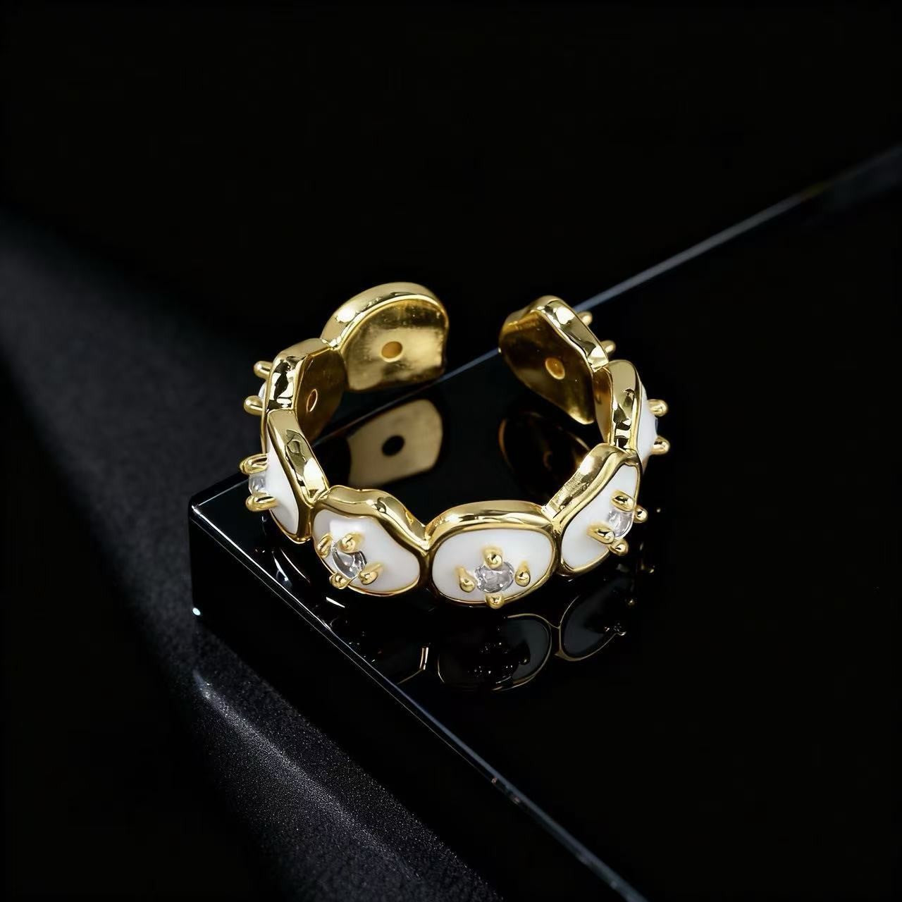 Wholesale Trendy Flower Open Ring For Women Zircon Pearl Rhinestone Design Jewelry Accessory Gift Everyday Wear Resale