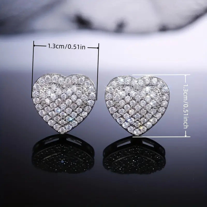 Wholesale Copper Cubic Zirconia Heart Earrings for Women,  Silver Tone Gift Jewelry for Anniversary or Party Wear